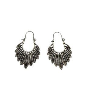 Silver Tone Feather Hoop Earrings Dangle Wire 2" Long Boho Hippie Southwestern
